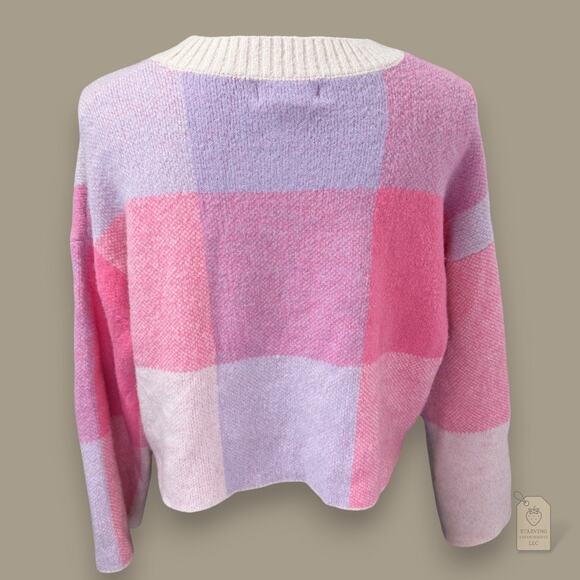 Jessica Simpson Pink & Lavender Plaid Cropped Sweater Women’s XS - Picture 5 of 7